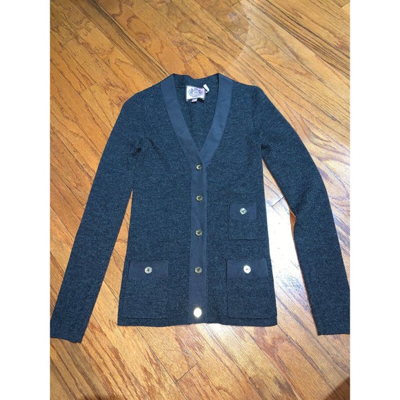 Juicy Couture Sweaters - Juicy Couture Size Small 100% Merino Wool Cardigan Charcoal Grey, Gold Buttons
